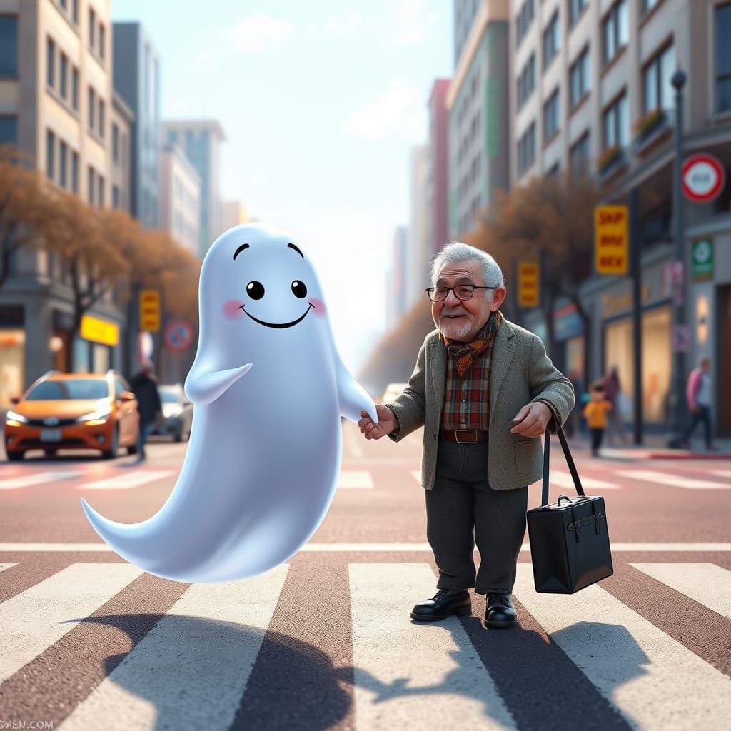 Friendly Ghost Helps Elderly Couple Cross Street in Pixar St...