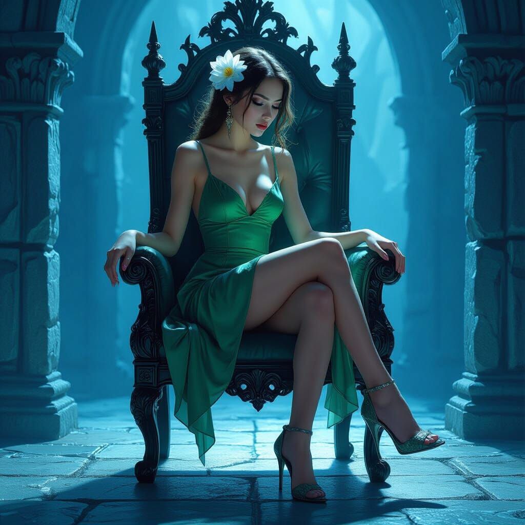 Gothic Fantasy Queen on Throne in Castle