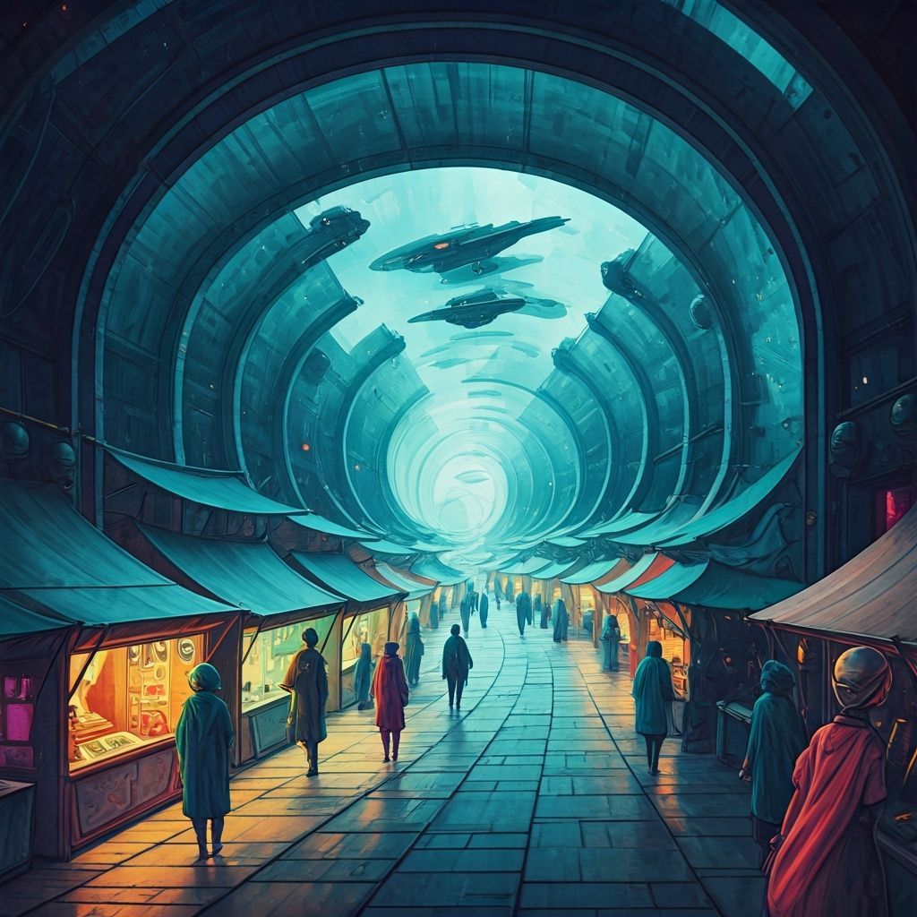 Interstellar Marketplace: Watercolor Spaceship Bazaar