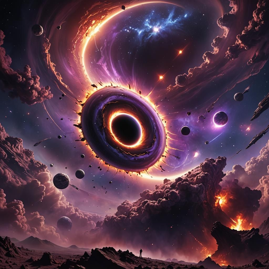Planet Engulfed by a Black Hole in Space