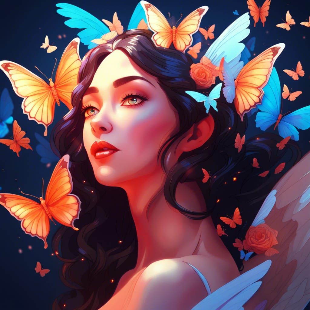 Majestic Winged Goddess Portrait in Animation Style