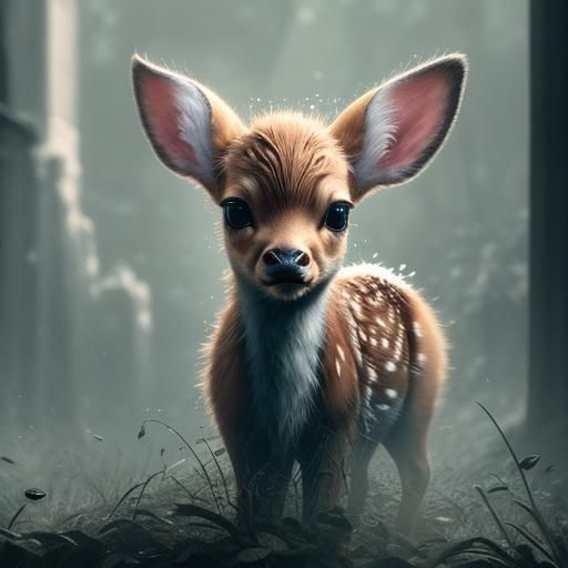 Hyperrealistic Fawn with Volumetric Lighting