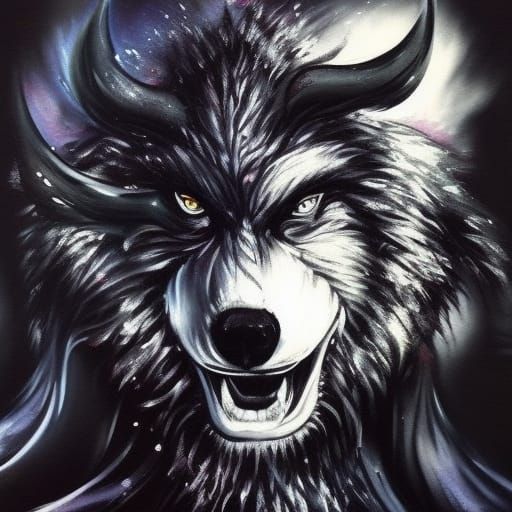 Monk vs Demon Wolf in Graffiti Art Style