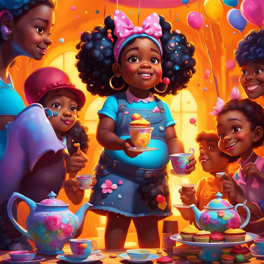 Tea Party Scene in Graffiti Art Style