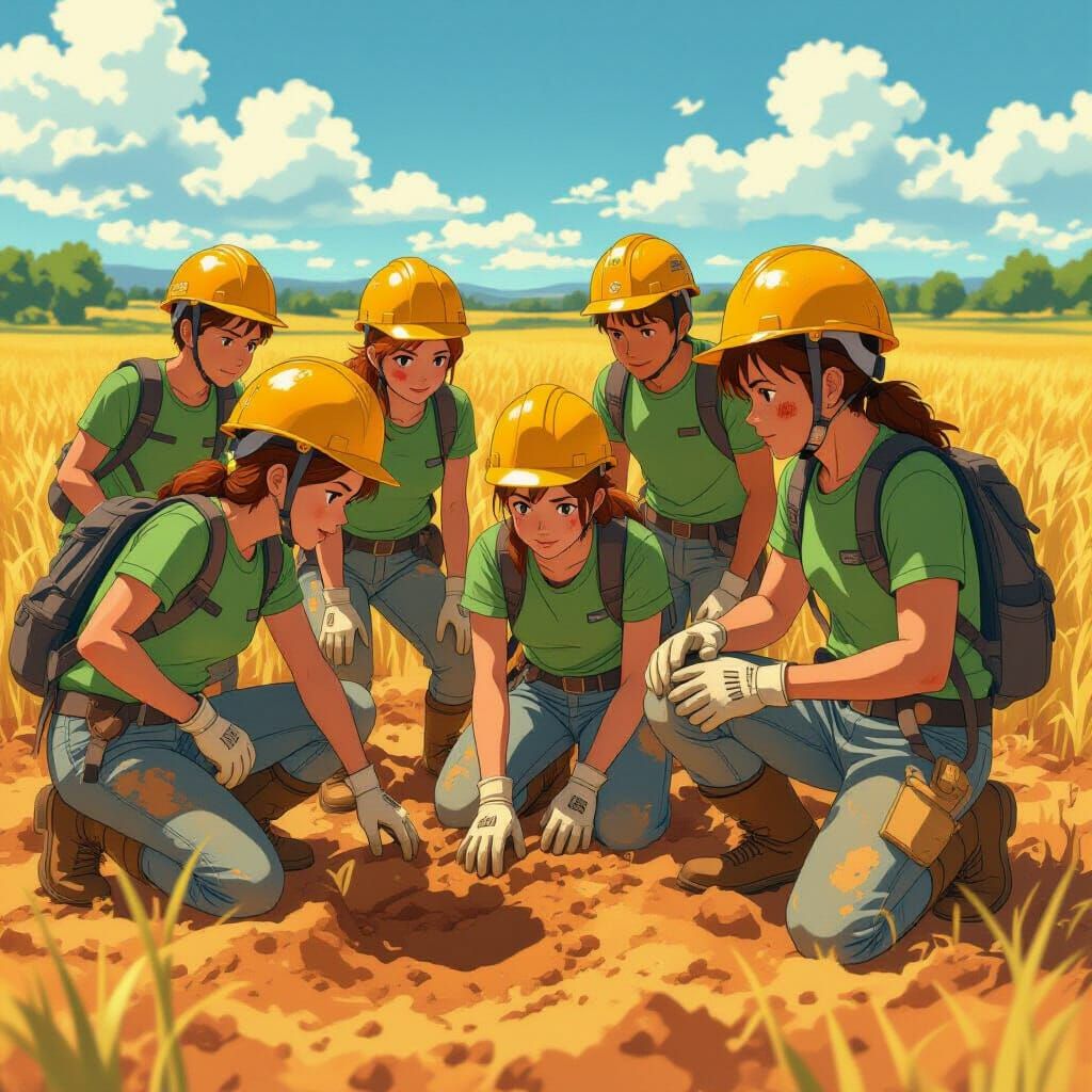 Italian Geologists Surveying Field, Studio Ghibli Style