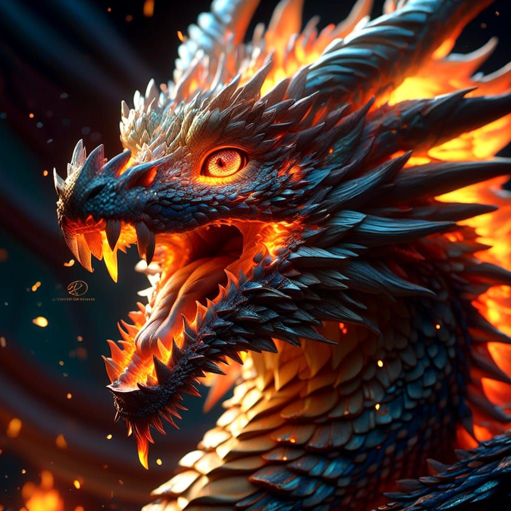 Adorable Dragon Roaring Fire in Anime Style