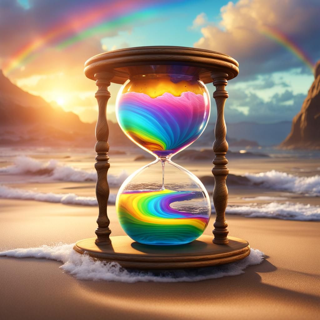 Rainbow Hourglass on Beach: Fantasy Concept Art