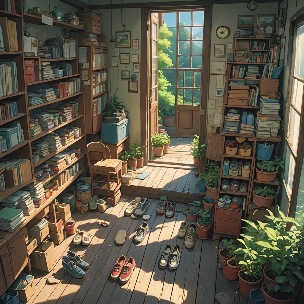 Anime-Style Interior Scene in Studio Ghibli Style