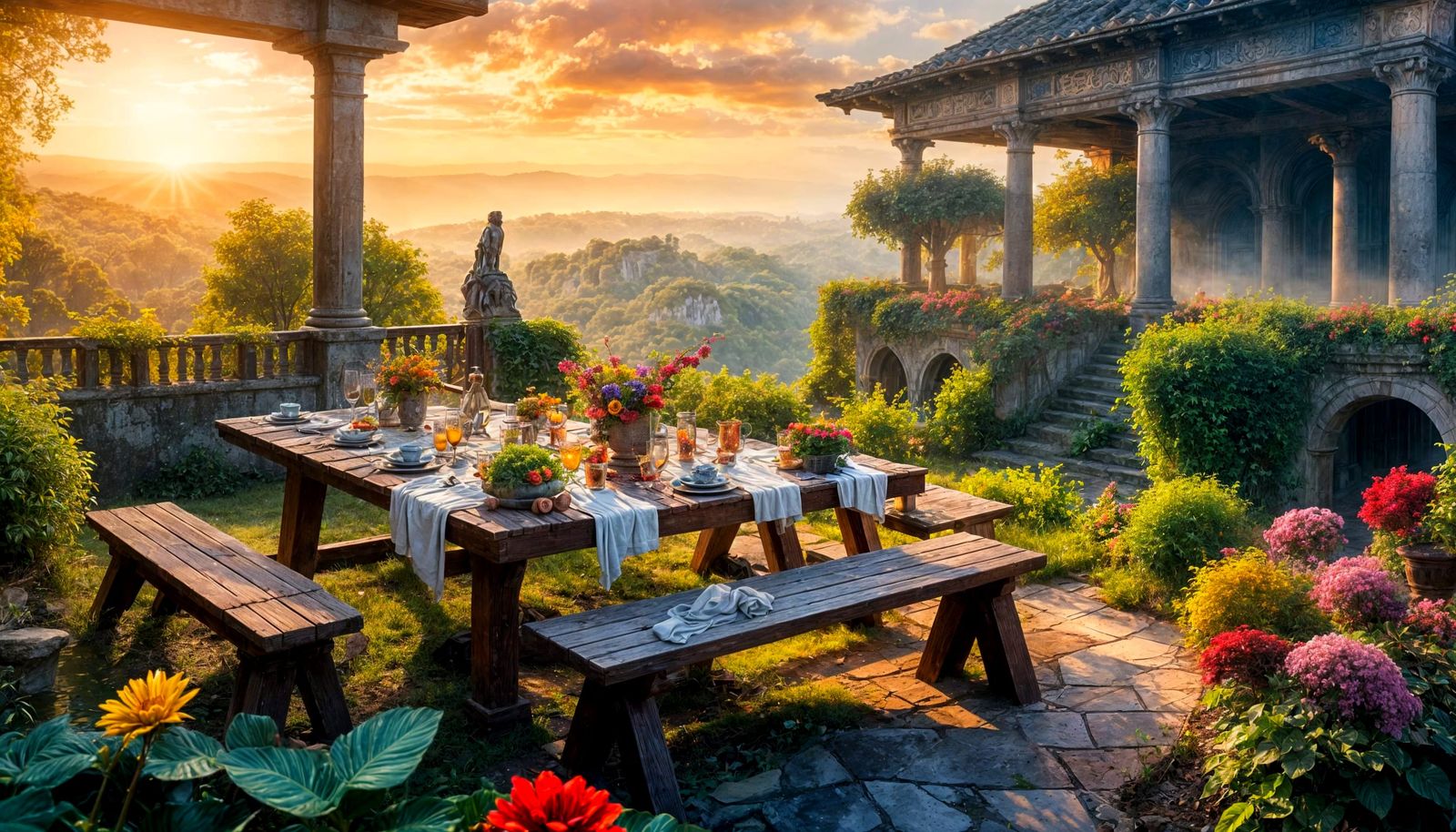 Solarpunk Cityscape Painting with Lush Greenery