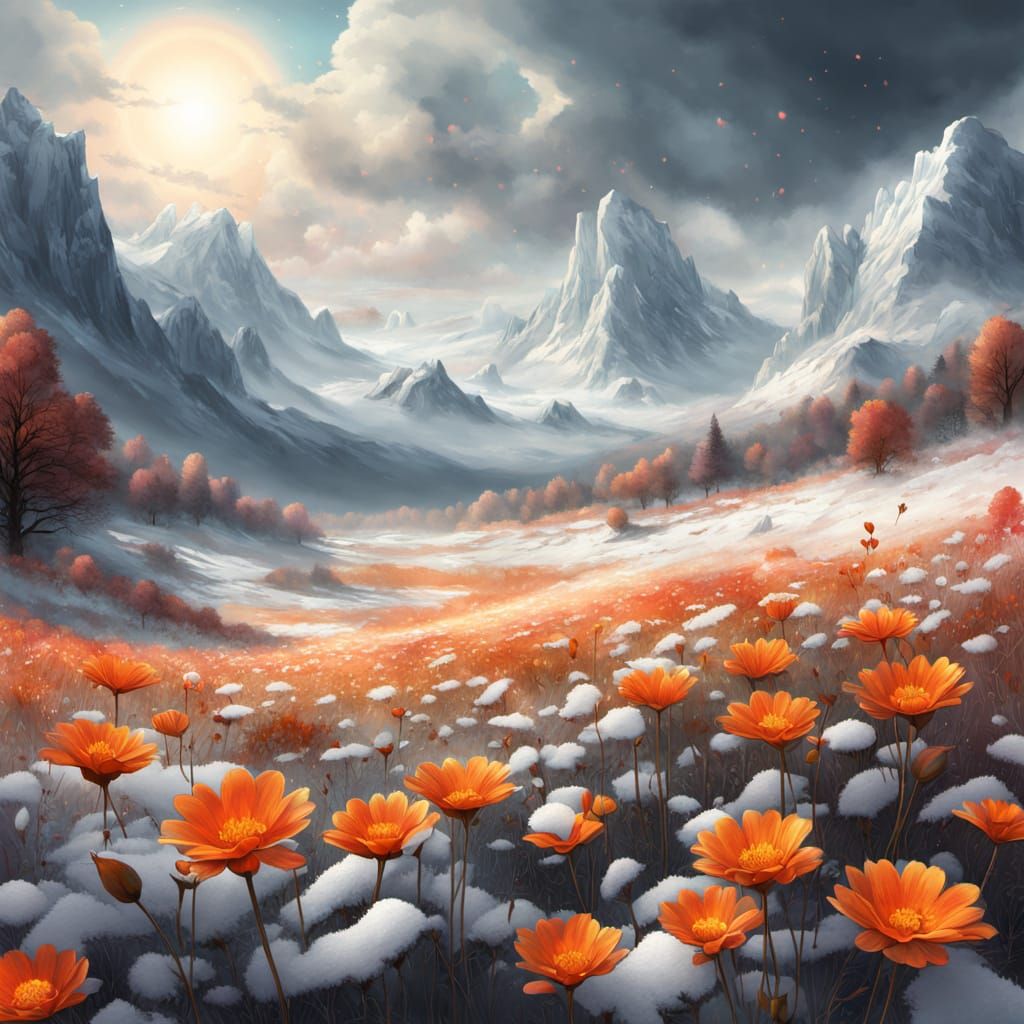 Heavenly Field of Withering Flowers in Soft Focus