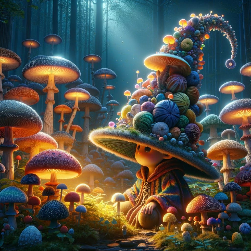 Whimsical Wizard Apprentice in Mystic Forest at Dusk