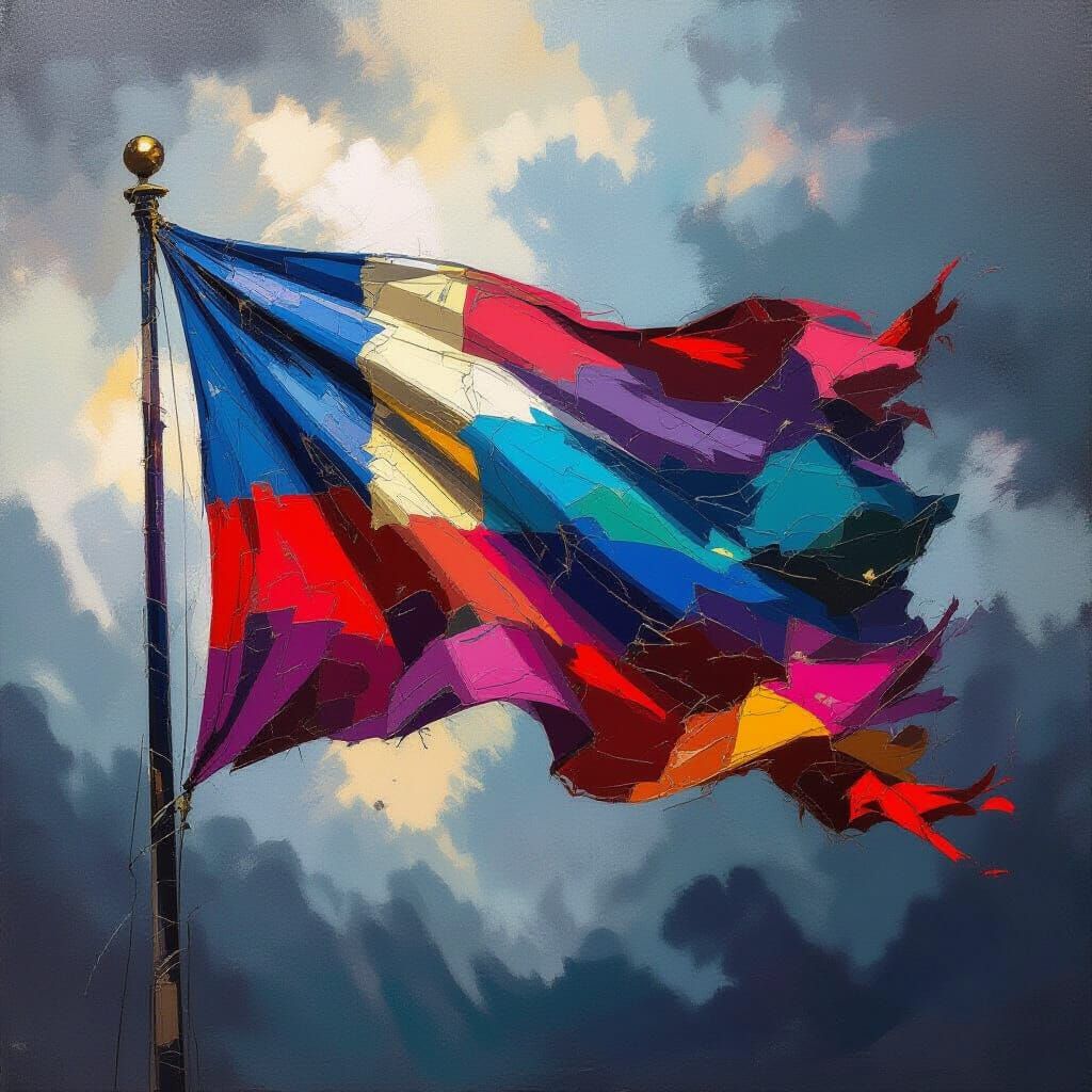 Vibrant Chaos Flag in Abstract Expressionist Style