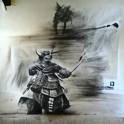 Eleven Samurai Charcoal Drawing