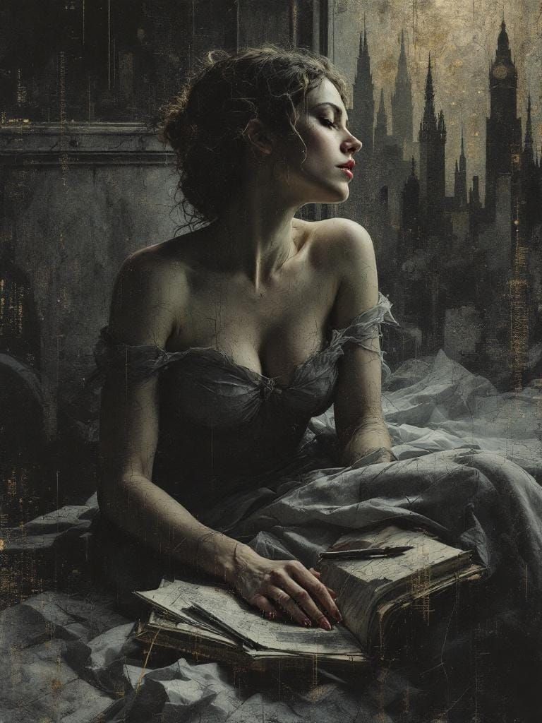 Neoclassical Figure in Corroded Surrealist Landscape