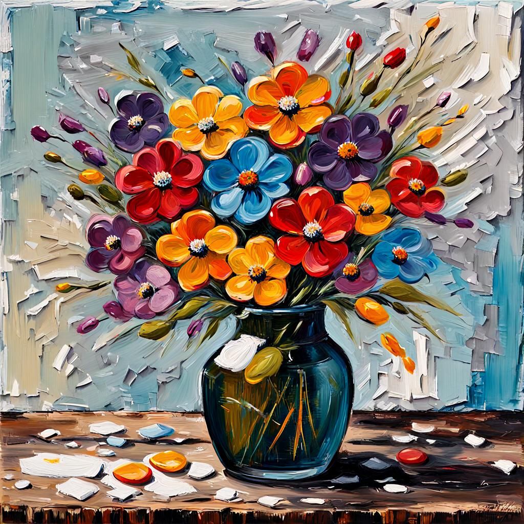 Impasto Oil Painting of Wildflowers in Vibrant Earthy Tones