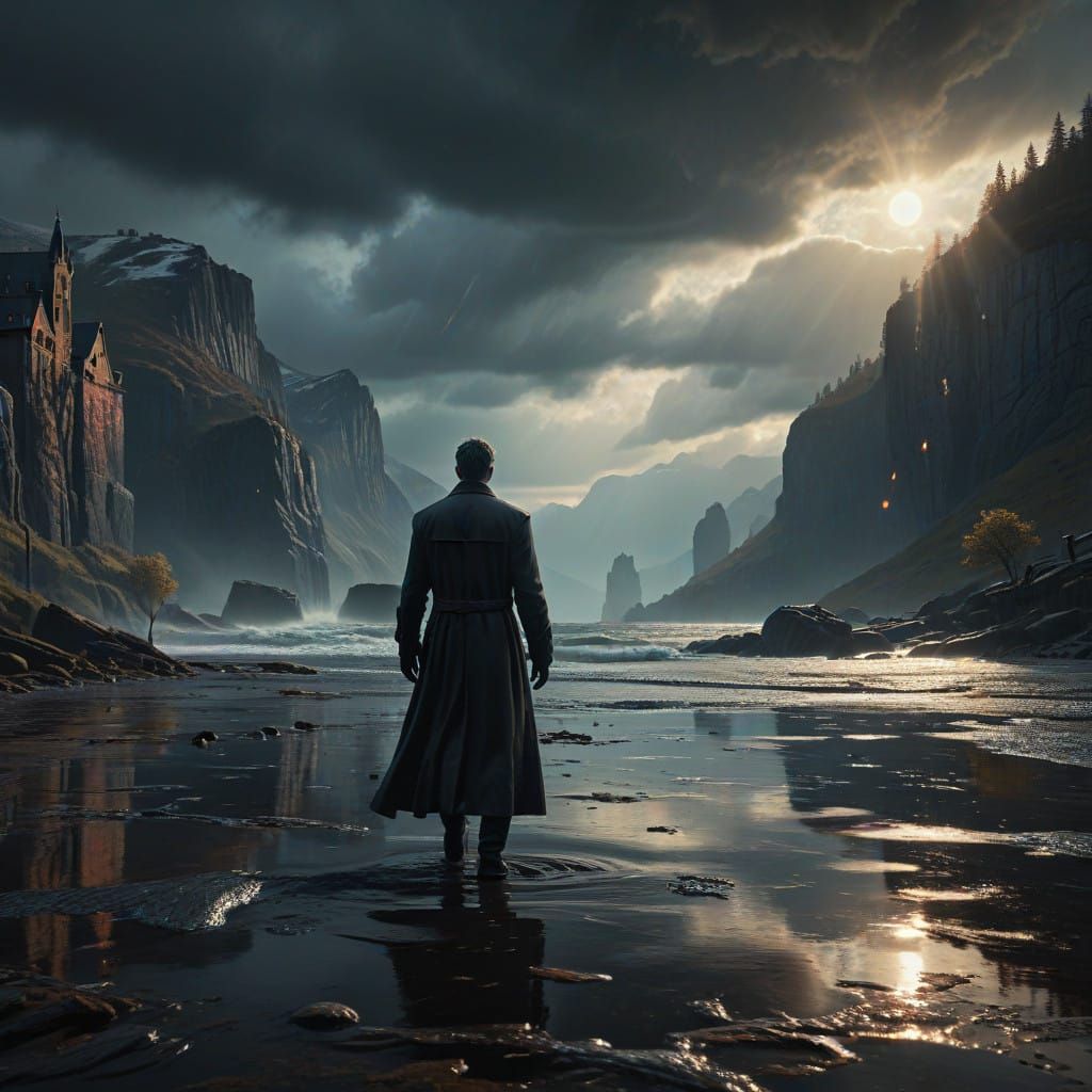 Mysterious Figure Frozen in Thrilling Moment, Cinematic Ligh...