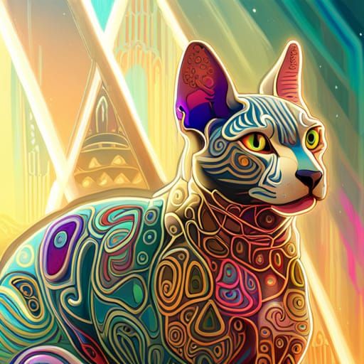 Cyberpunk Sphynx Cat in Nasir al-Mulk Mosque