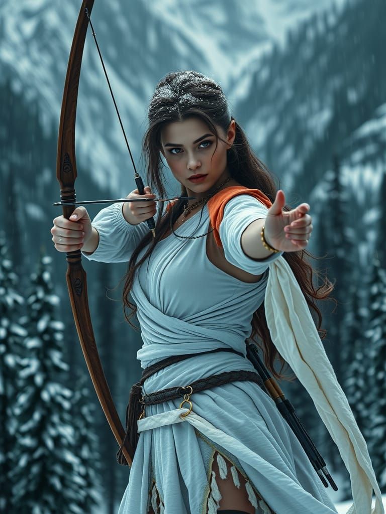 Winter Warrior Woman in Haunting Forest Landscape