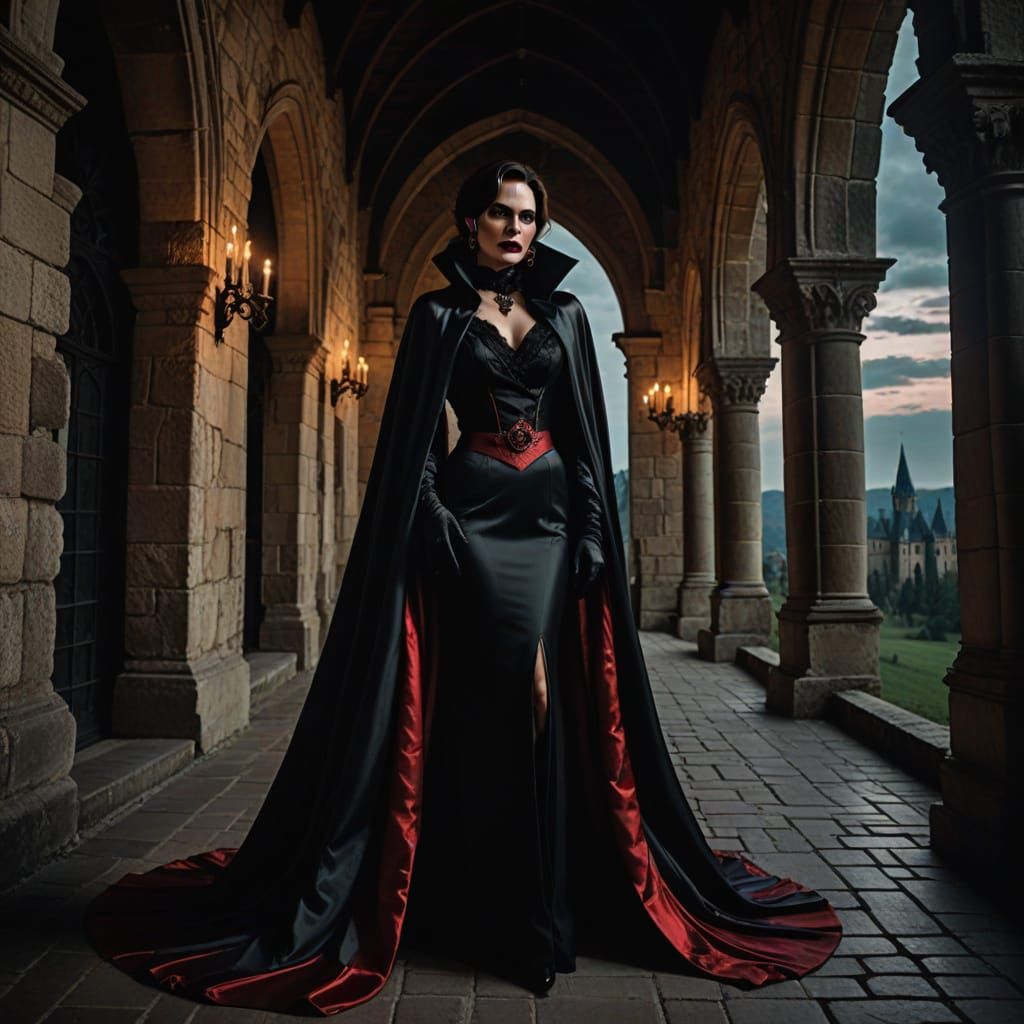 Gothic Italian Vampire Countess in Black Tie Elegance