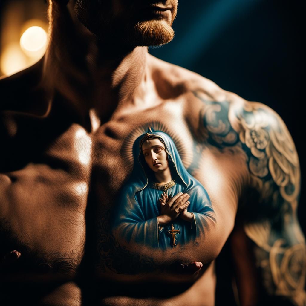 Virgin Mary Tattoo: Cinematic Film Still