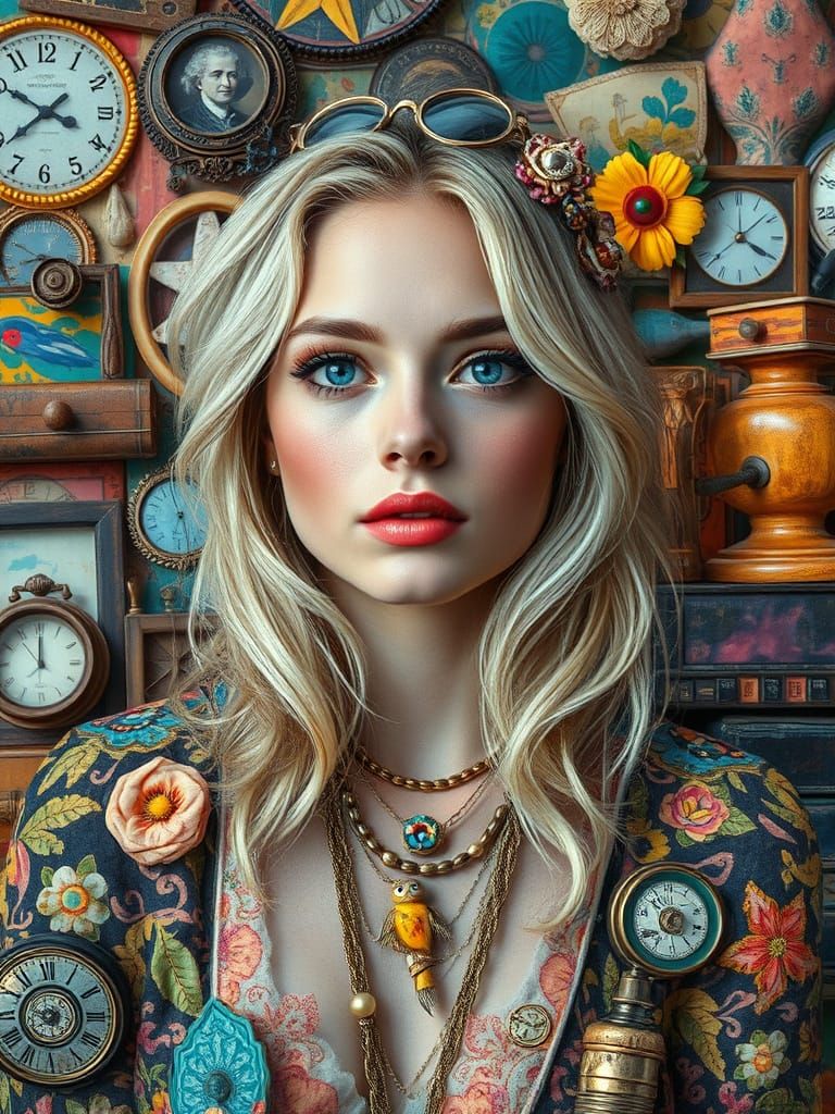 Whimsical Portrait Fusing Art Styles with Dreamlike Elements