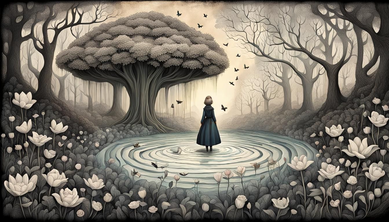 Magical Teleportation with Floral Growth in Watercolor Style