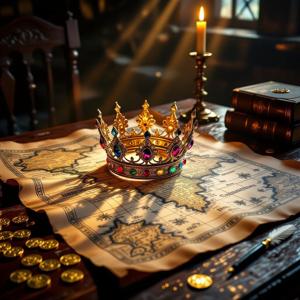 Ornate Crown on Ancient Treasure Map