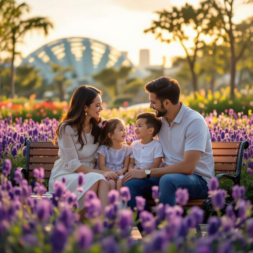 Family Enjoys Golden Hour at Gardens by the Bay