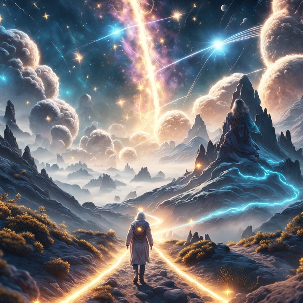 Ancient Starry Skies Traveler: Cosmic Concept Art