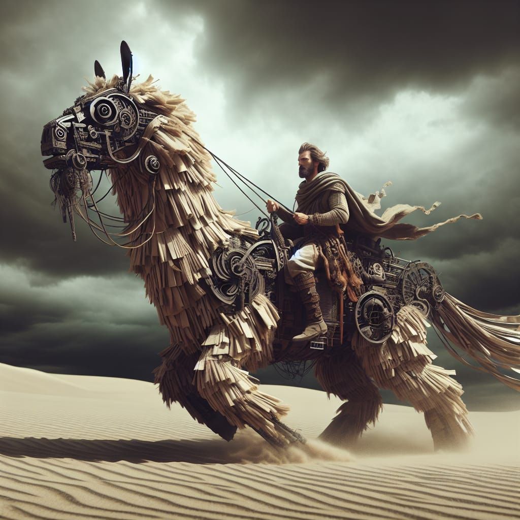 Medieval Nomad Rides Steampunk Llama into Battle