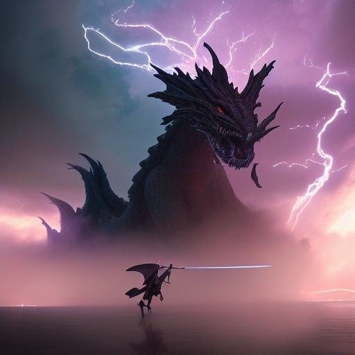 Epic Dragon Battle in Ominous Fantasy Landscape
