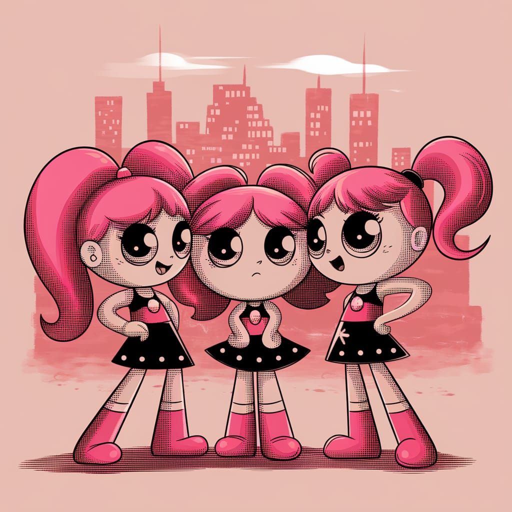 Powerpuff Girls as an Ink Drawing