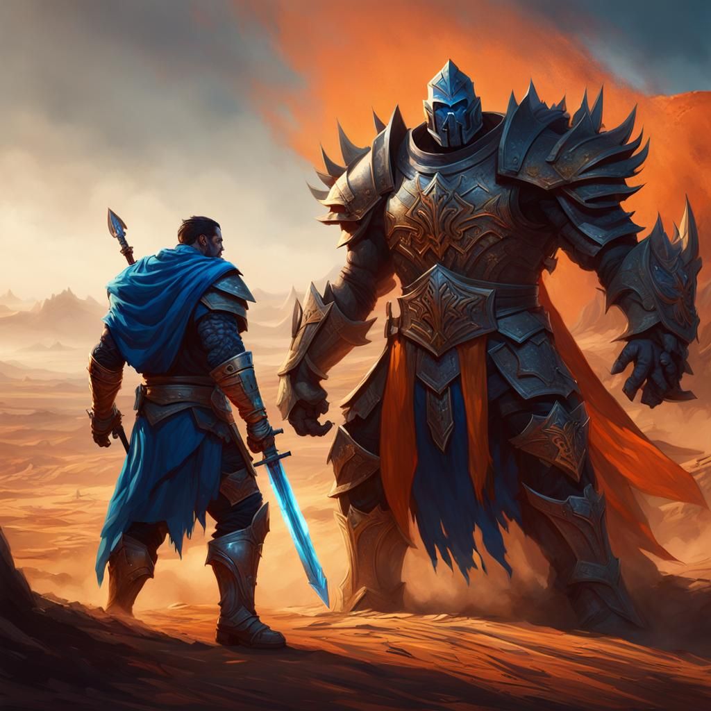 Knight and Orc Duel in Orange Desert