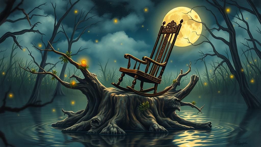 Gothic Rocking Chair Concert in Bayou, Gouache Style