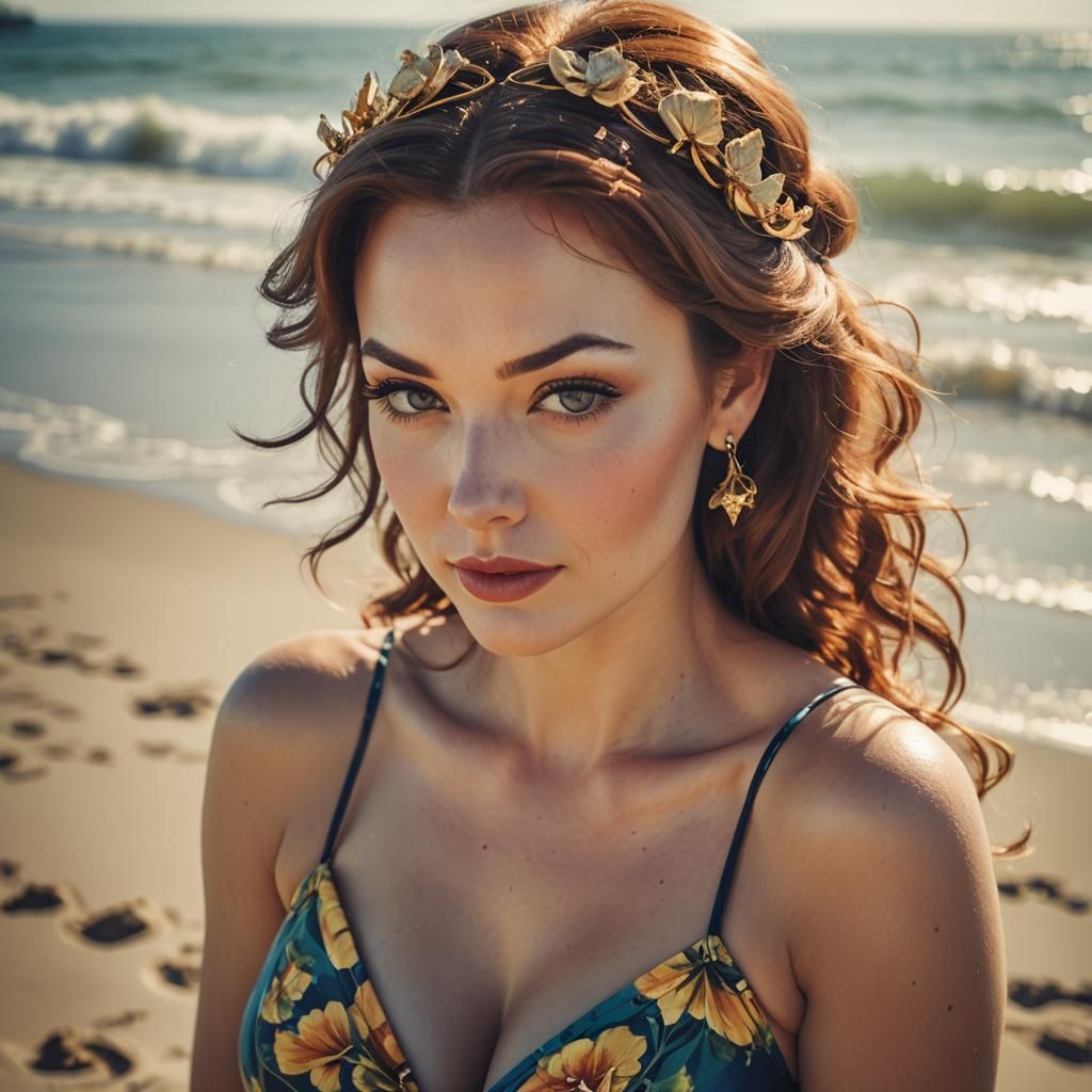 Princess Belle at the Beach in Pin-Up Style