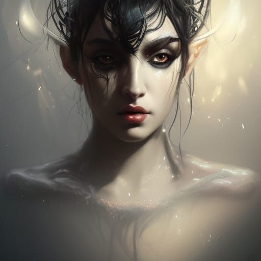 Creepy Cute Black Swan Portrait in Hyperdetailed Style