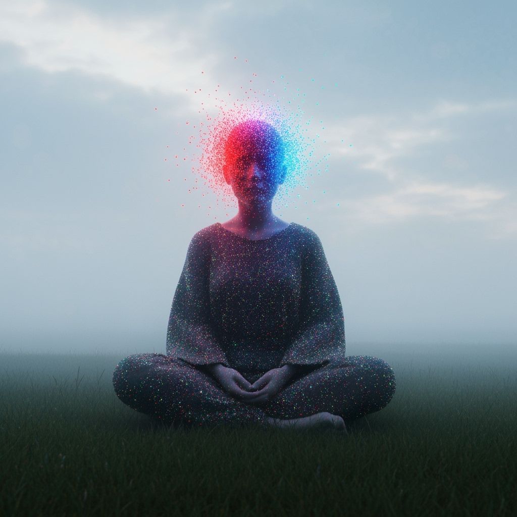 Abstract Humanoid in Foggy Landscape: Digital Art