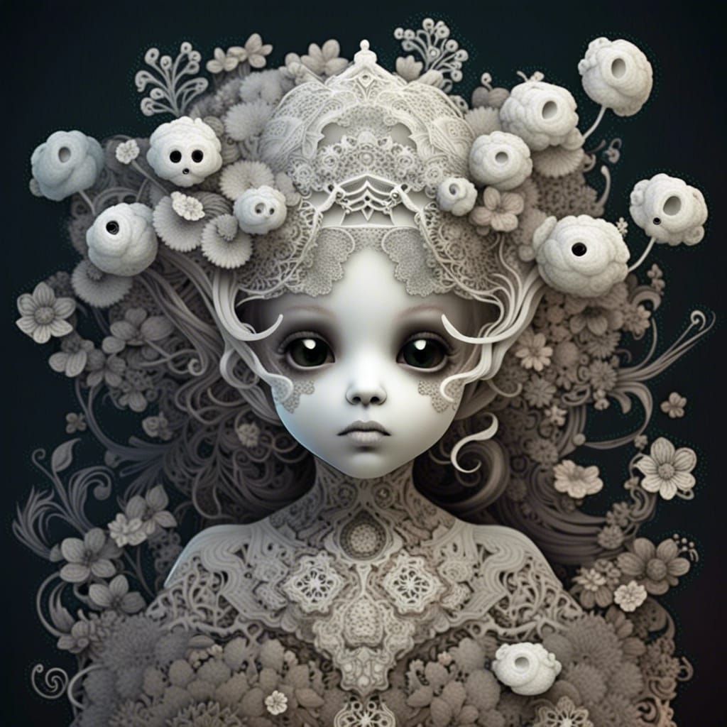 Ethereal Lace Ghost Girl in Moonlit Garden