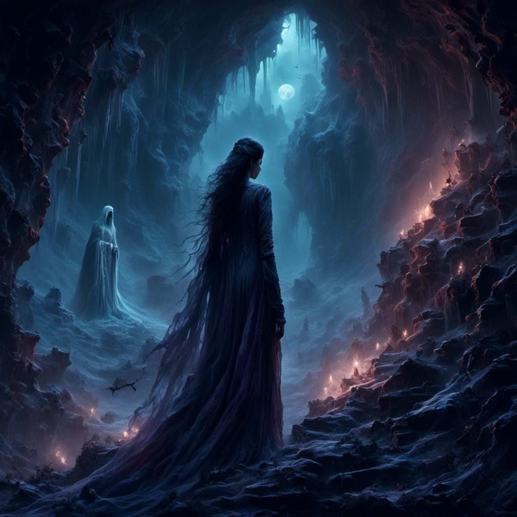 Female Vampire in Cave, Gothic Digital Painting