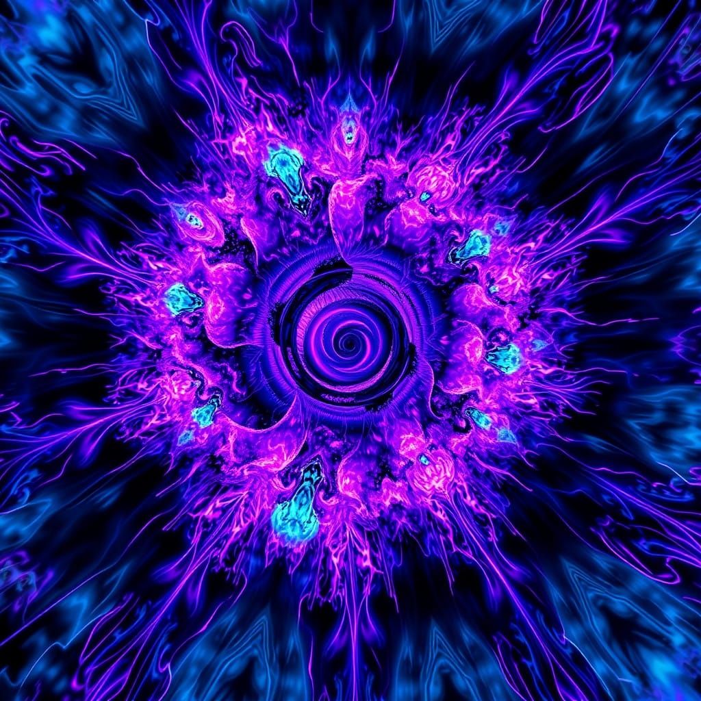 Mandelbrot Black Hole in Neon Fractal Aesthetic