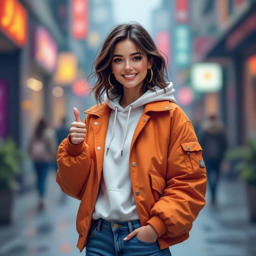 Person Gives Thumbs Up in Vibrant, Colorful Environment