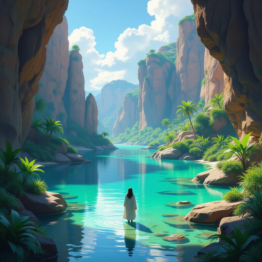 Alien Oasis with Exotic Vegetation in Photorealistic Style