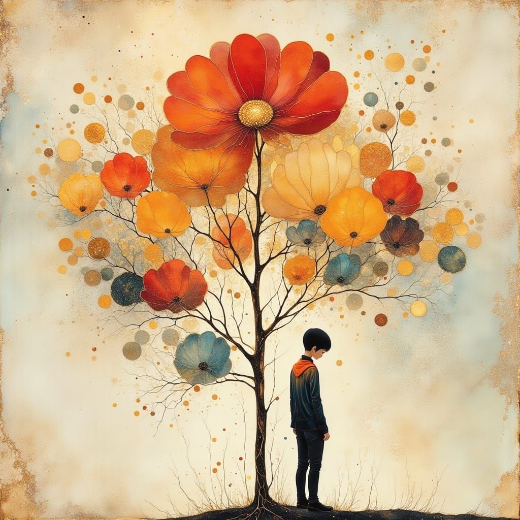 Minimalist Japanese Haiku Art of Lonely Flower