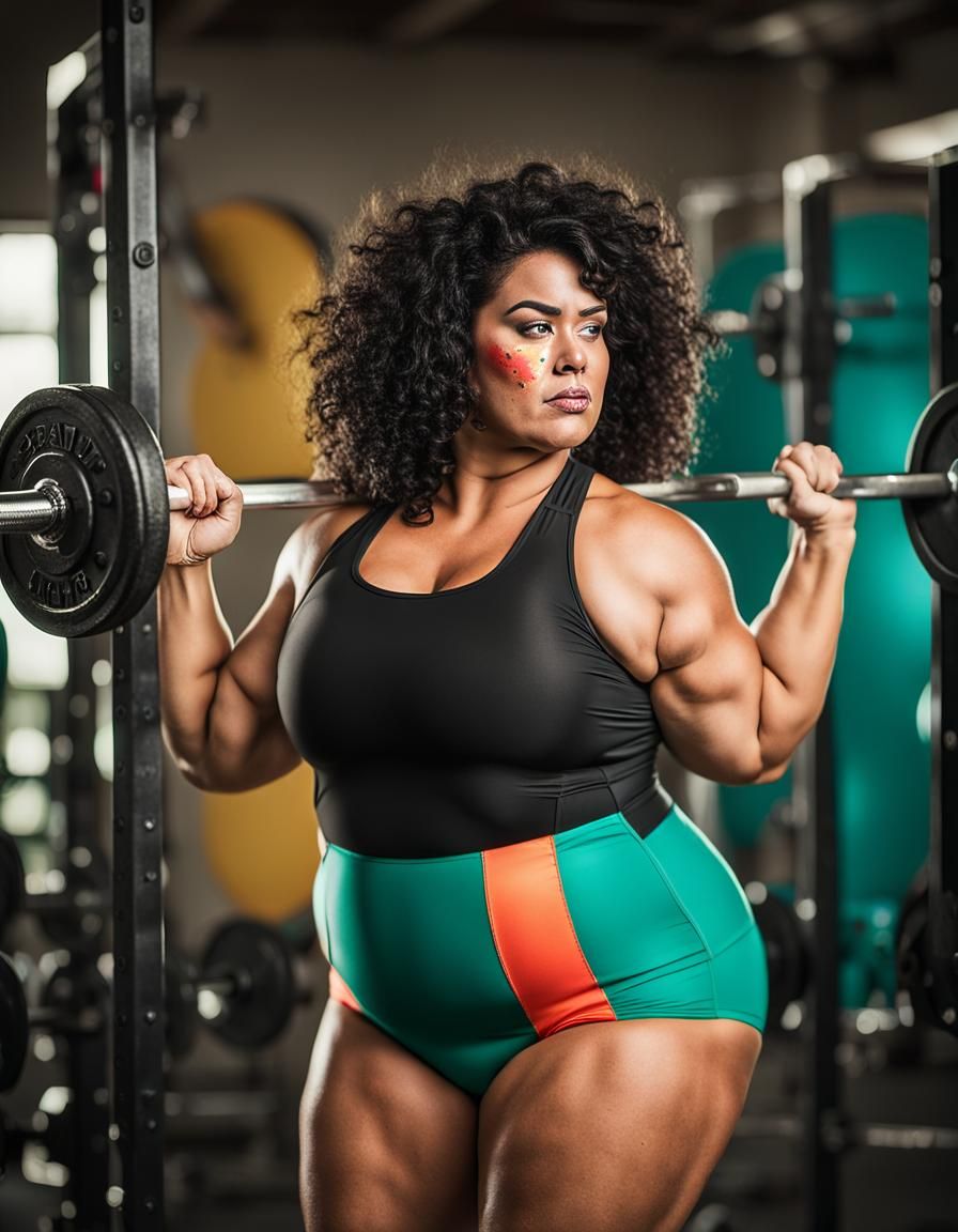 Empowered Plus-Size Weightlifter Lifts Barbell in Studio
