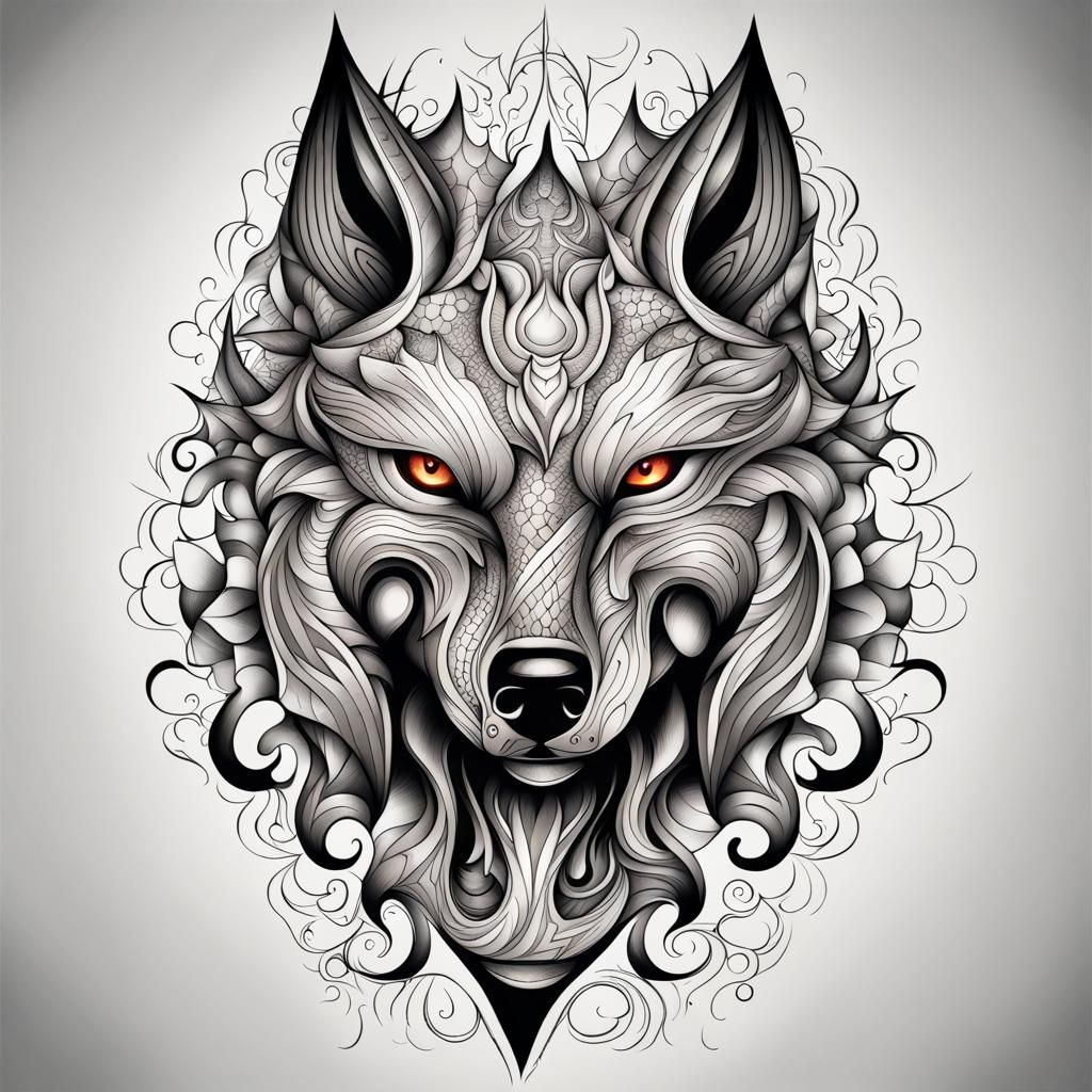 Wolf Demon Tattoo: Abstract Vector Design