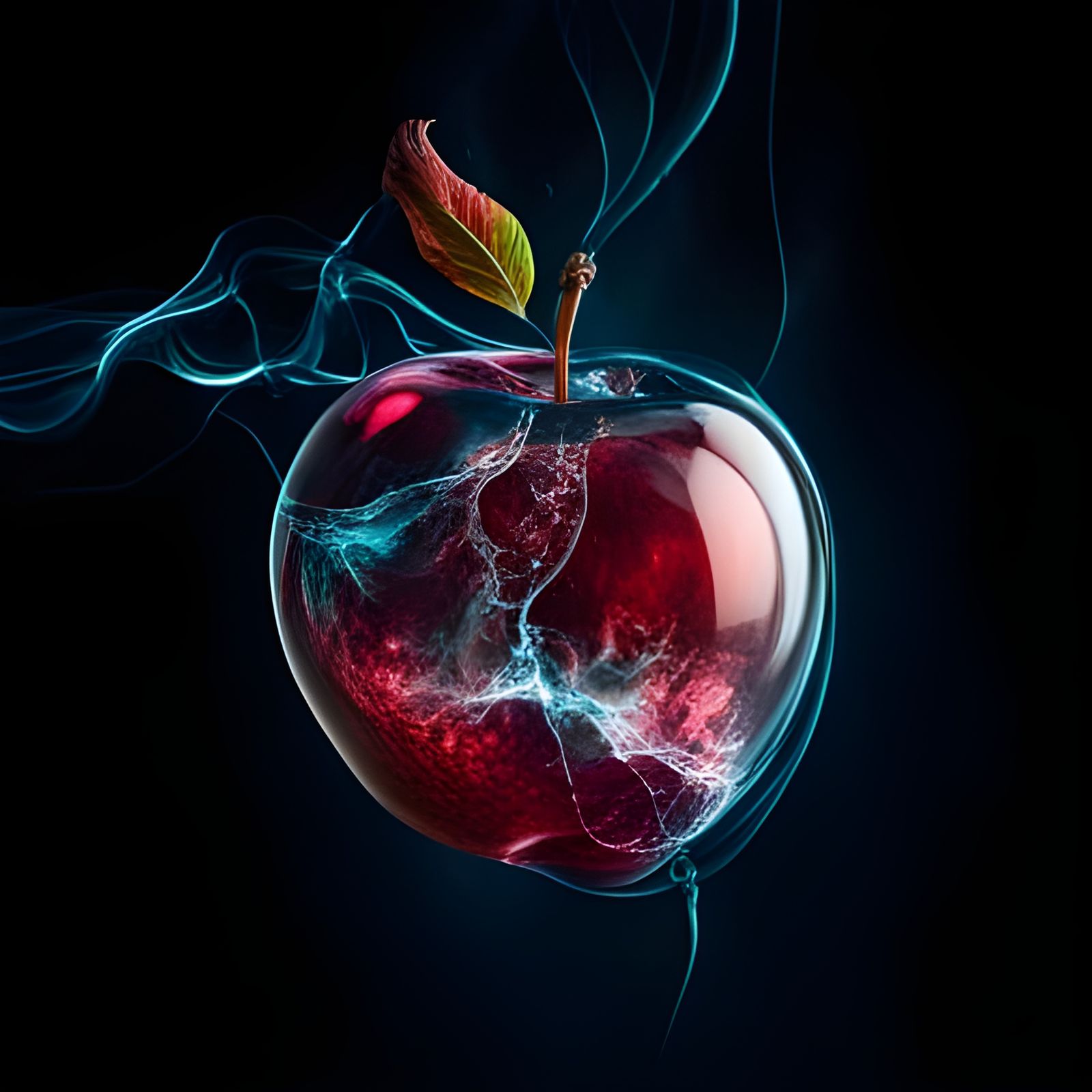Glowing Glass Apple with Cosmic Energy