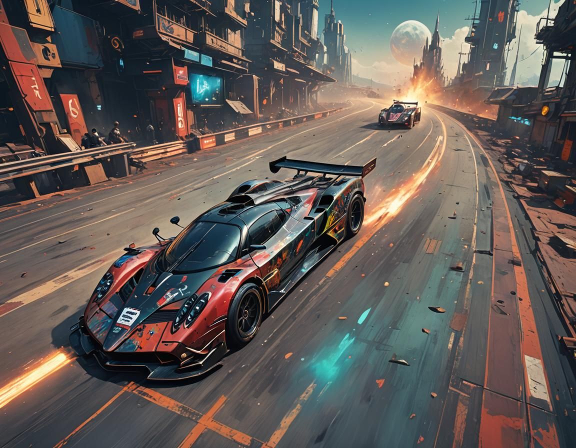 Rocket Car Races in Space: Hyperrealistic Render