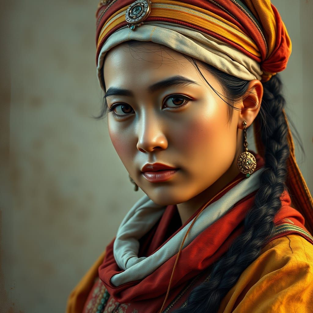 Tibetan Woman Portrait in Baroque Style