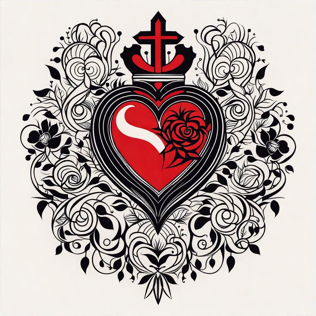 Sacred Heart Tattoo in Graphic Novel Style