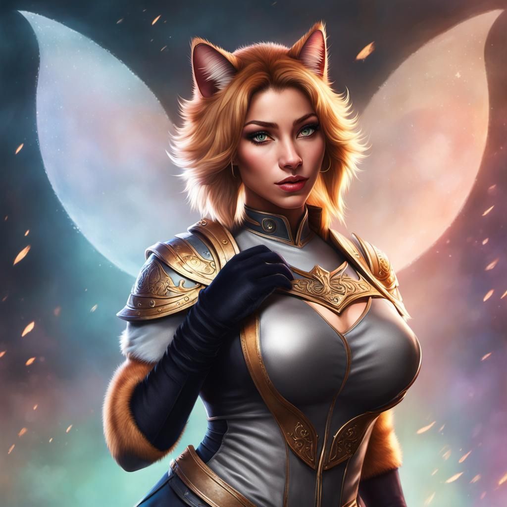 Floofy Tabaxi Woman in Art Nouveau Style